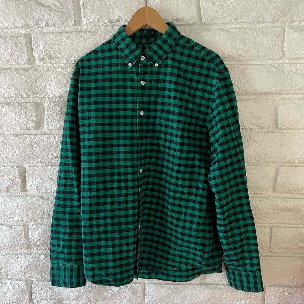 J Crew Button Down Shirt Large Black Green